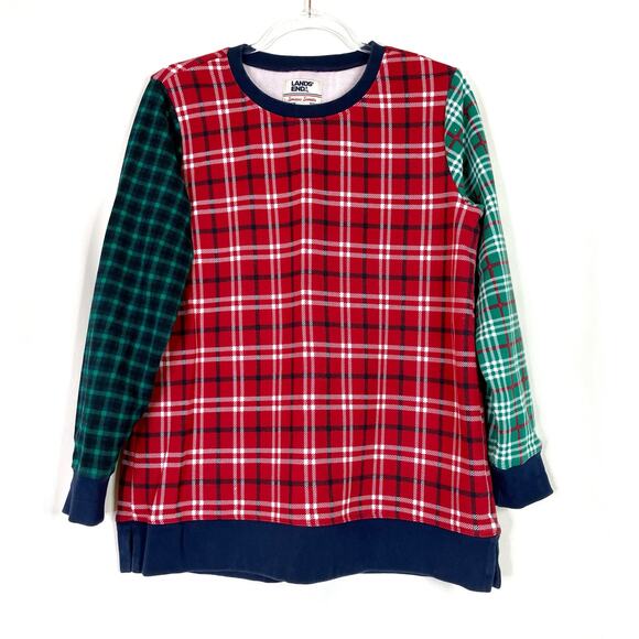 Lands' End | Serious Sweats Plaid Red Green Blue Sweatshirt Pullover Womens M/P - Picture 1 of 5